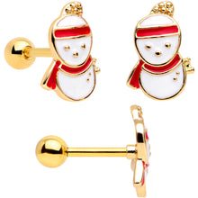 Load image into Gallery viewer, 16G 1/4 Gold Tone Snowman Christmas Cartilage Tragus Set of 3
