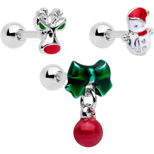 将图片加载到图库查看器，16G 1/4 Reindeer Snowman Christmas Dangle Cartilage Tragus Set of 3
