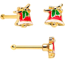 Load image into Gallery viewer, 20G 1/4 Gold Tone Candy Cane Bell Christmas Nose Bone Set of 3
