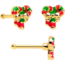 Load image into Gallery viewer, 20G 1/4 Gold Tone Candy Cane Bell Christmas Nose Bone Set of 3
