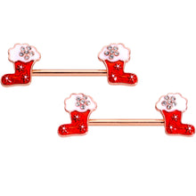 Load image into Gallery viewer, 14G 9/16 Rose Gold Tone Stocking Christmas Nipple Ring Set
