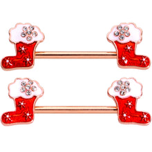 Load image into Gallery viewer, 14G 9/16 Rose Gold Tone Stocking Christmas Nipple Ring Set
