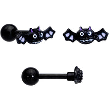 Load image into Gallery viewer, 16G 1/4 Black Bat Ghost Halloween Cartilage Tragus Set of 3
