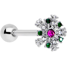 Load image into Gallery viewer, Clear Pink Green Gem Snowflake Christmas Barbell Tongue Ring
