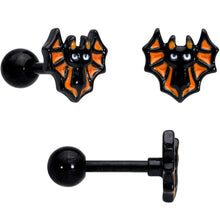 Load image into Gallery viewer, 16G 1/4 Black Ghosts Hat Bat Halloween Cartilage Tragus Set of 3

