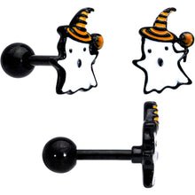 Load image into Gallery viewer, 16G 1/4 Black Hat Sad Ghost Halloween Cartilage Tragus Set of 3
