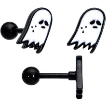 Load image into Gallery viewer, 16G 1/4 Black Hat Sad Ghost Halloween Cartilage Tragus Set of 3
