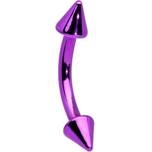 Load image into Gallery viewer, 16G 5/16 Purple Punk Cone Ends Curved Eyebrow Ring
