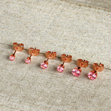 Load image into Gallery viewer, 20G Pink CZ Gem Rose Gold Tone Post Stud Earring Set of 3
