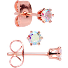 Load image into Gallery viewer, 20G Aurora CZ Gem Rose Gold Tone Post Stud Earring Set of 6
