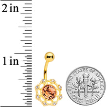 将图片加载到图库查看器，Clear Pink CZ Gem Gold Tone Sunburst Belly Ring
