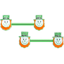 Load image into Gallery viewer, 14G 9/16 Green Gem Leprechaun St Patricks Day Nipple Ring Set
