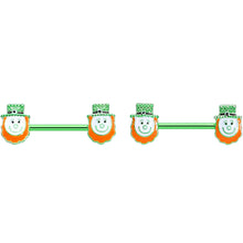 Load image into Gallery viewer, 14G 9/16 Green Gem Leprechaun St Patricks Day Nipple Ring Set
