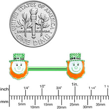 Load image into Gallery viewer, 14G 9/16 Green Gem Leprechaun St Patricks Day Nipple Ring Set
