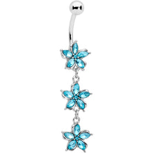 将图片加载到图库查看器，Aqua Gem Flower Trio Dangle Belly Ring
