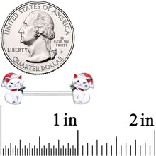 Load image into Gallery viewer, 14G 9/16 White Cat Santa Hat Christmas Barbell Nipple Ring Set
