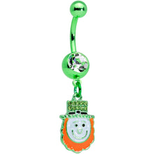 Load image into Gallery viewer, Clear Green Gem Happy Leprechaun St Patricks Day Dangle Belly Ring
