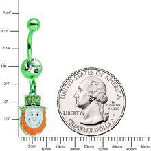 Load image into Gallery viewer, Clear Green Gem Happy Leprechaun St Patricks Day Dangle Belly Ring
