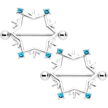 Load image into Gallery viewer, 14G 3/4 Aqua Gem Snowflake Christmas Nipple Shield Set
