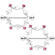 Load image into Gallery viewer, 14G 3/4 Pink Gem Snowflake Christmas Nipple Shield Set

