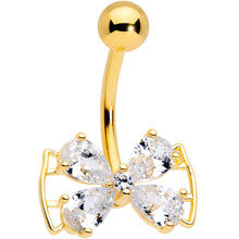 将图片加载到图库查看器，Clear CZ Gem Gold Tone Beauty Bow Belly Ring
