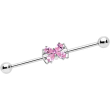 Load image into Gallery viewer, 14G Pink CZ Gem Beauty Bow Industrial Barbell 38mm
