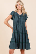 将图片加载到图库查看器，Lace Detail Ruffled Button Down Tiered Dress For Women – Romantic and Feminine Dress with Delicate Lace and Flowing Tiers
