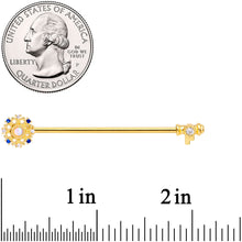 Load image into Gallery viewer, 14G White Synthetic Opal Gold Tone Key Industrial Barbell 38mm
