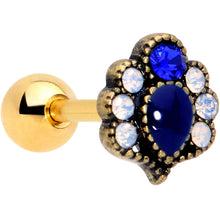 Load image into Gallery viewer, 16G 1/4 Blue Gem Gold Tone Heirloom Drop Cartilage Tragus Earring
