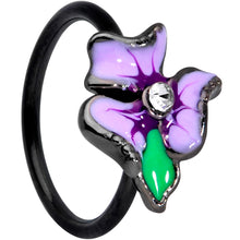 Load image into Gallery viewer, 20G 5/16 Clear Gem Black Purple Iris Flower Nose Hoop
