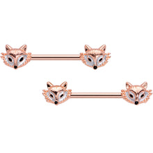 Load image into Gallery viewer, 14G 9/16 Rose Gold Tone Fashion Fox Barbell Nipple Ring Set
