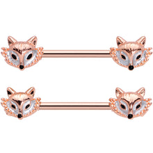 Load image into Gallery viewer, 14G 9/16 Rose Gold Tone Fashion Fox Barbell Nipple Ring Set
