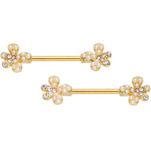 Load image into Gallery viewer, 14G 9/16 Clear Gem Gold Tone Style Splat Barbell Nipple Ring Set
