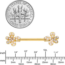 Load image into Gallery viewer, 14G 9/16 Clear Gem Gold Tone Style Splat Barbell Nipple Ring Set
