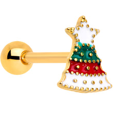 将图片加载到图库查看器，Gold Tone Red Green White Holiday Tree Christmas Barbell Tongue Ring

