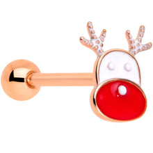 将图片加载到图库查看器，Rose Gold Tone Reindeer Red Nosed Christmas Barbell Tongue Ring
