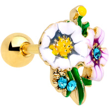 Load image into Gallery viewer, 16G 1/4 Aqua Gem Gold Hue Bouquet Flower Cartilage Tragus Earring

