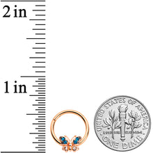 Load image into Gallery viewer, 16G 3/8 Aqua Gem Rose Gold Tone Butterfly Hinged Segment Ring
