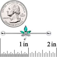 Load image into Gallery viewer, 14G Clear Green Gem Pot Leaf Industrial Barbell 38mm
