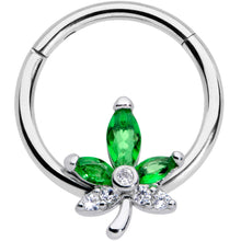 将图片加载到图库查看器，16G 3/8 Clear Green Gem Pot Leaf Hinged Segment Ring
