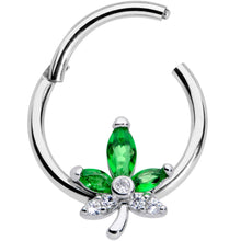 将图片加载到图库查看器，16G 3/8 Clear Green Gem Pot Leaf Hinged Segment Ring
