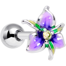 Load image into Gallery viewer, 16G 1/4 Clear Gem Exotic Purple Flower Cartilage Tragus Earring
