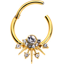 将图片加载到图库查看器，16G 3/8 Clear CZ Gem Gold Tone Elegant Crest Hinged Segment Ring
