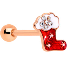 Load image into Gallery viewer, Clear CZ Gem Rose Gold Tone Christmas Stocking Barbell Tongue Ring
