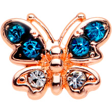 Load image into Gallery viewer, 20G 1/4 Clear Aqua Gem Rose Gold Tone Glam Butterfly Nose Bone
