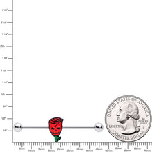 Load image into Gallery viewer, 14G Skull Red Rose Valentines Industrial Barbell 38mm
