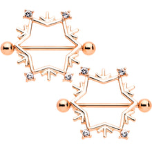 Load image into Gallery viewer, 14G 3/4 Rose Gold Tone Snowflake Christmas Nipple Shield Set
