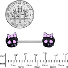 Load image into Gallery viewer, 14G 9/16 Heart Bow Black Skull Halloween Barbell Nipple Ring Set

