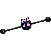 将图片加载到图库查看器，14G Black Heart Bow Black Skull Halloween Industrial Barbell 38mm
