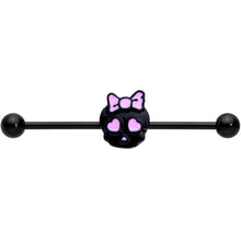 将图片加载到图库查看器，14G Black Heart Bow Black Skull Halloween Industrial Barbell 38mm
